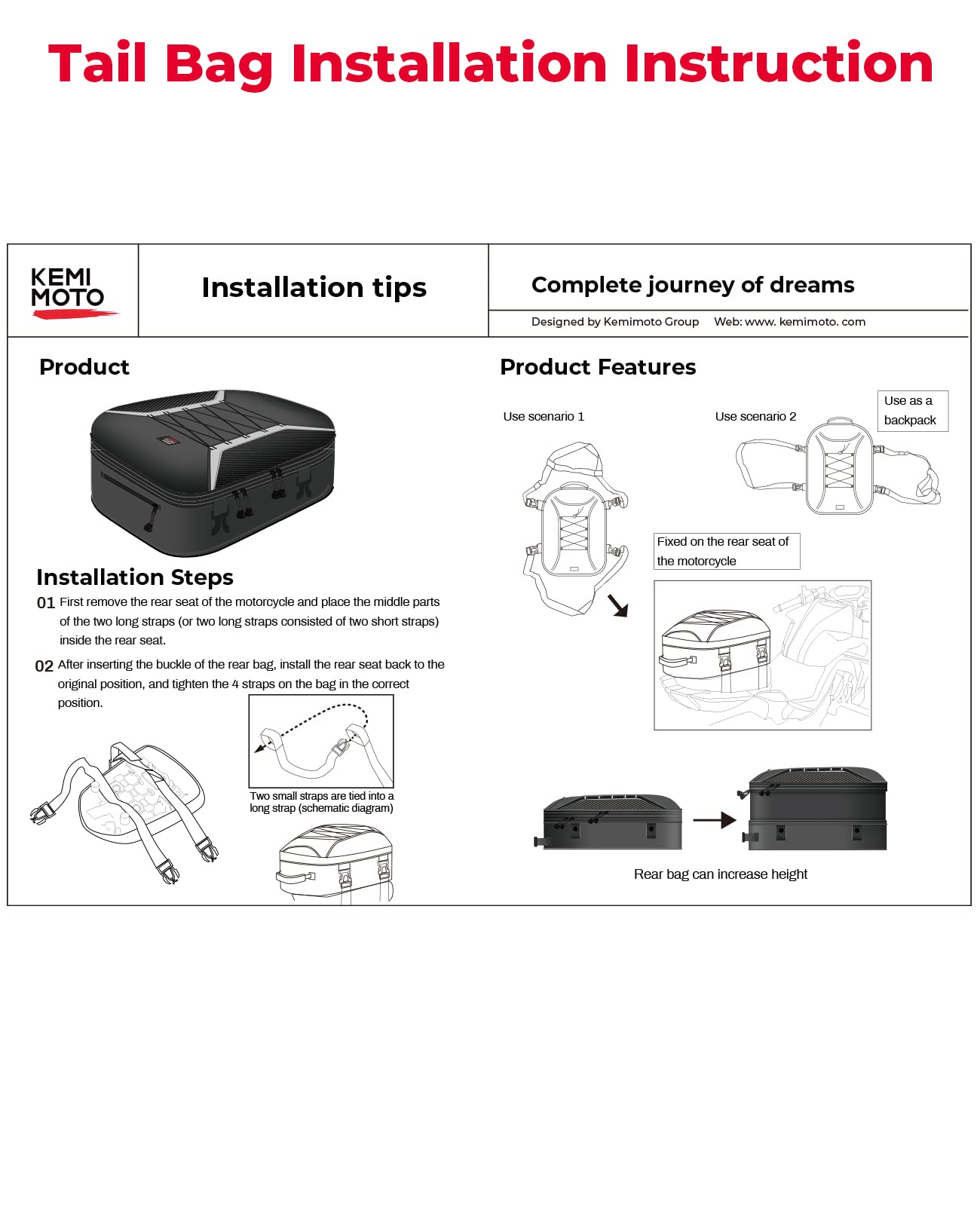 12L-28L Motorcycle Tail Bag